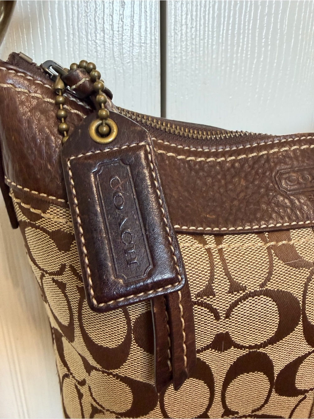 Coach Brown Signature Canvas with Leather Detail Shoulder Bag